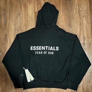New Fear of God Essentials Classic Fit Fleece Hoodie 'Jet Black' Size Small